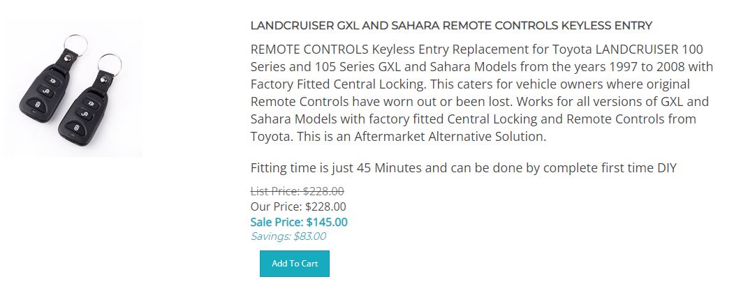 LANDCRUISER GXL REMOTE CONTROLS for SAHARA 100 Series and 105 Series REMOTE CONTROLS